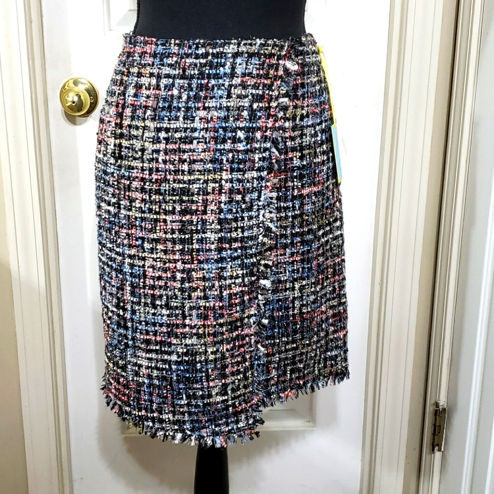 CeCe Multicolor Tweed Mini Skirt — Black, Blue, Pink